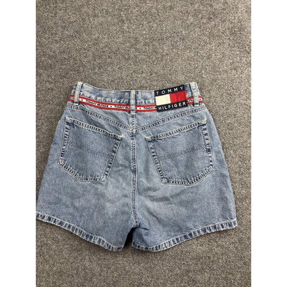 Vintage Tommy Hilfiger Shorts Womens 4 Blue Denim High Rise Flag Logo 90s - Picture 6 of 6